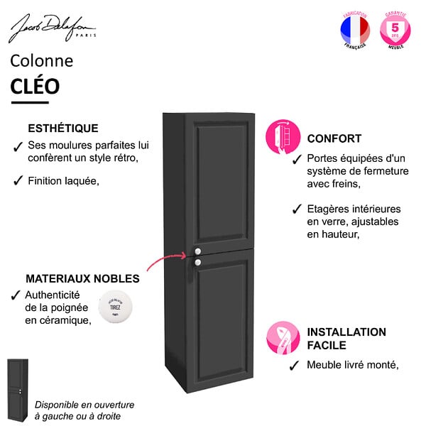 JACOB DELAFON - Pack plan vasque suspendu Cléo 1889 + colonne droite + siphon or - large