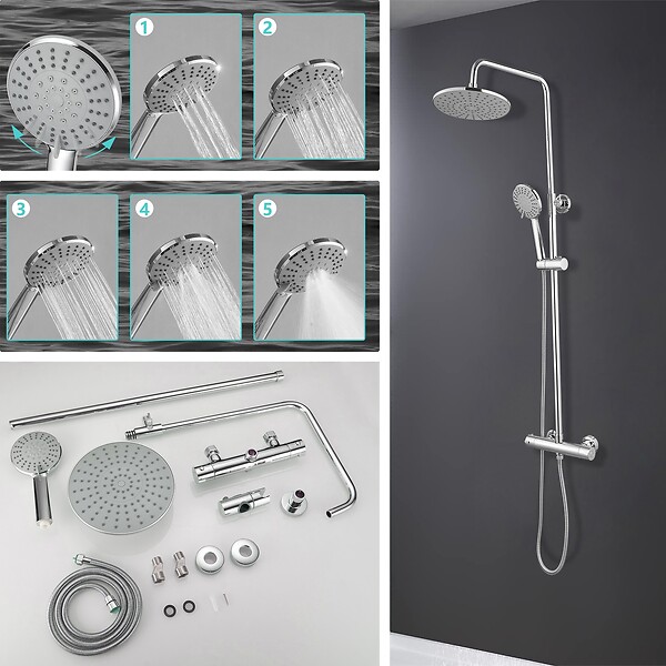 SANIVERRE - OCEA Colonne de douche thermostatique hauteur réglable, Chrome brillant - large