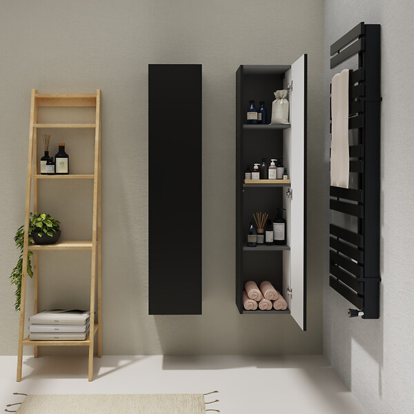 GODART - Meuble colonne salle de bain 140 cm suspendu - Noir mat - Karaib 2 - large