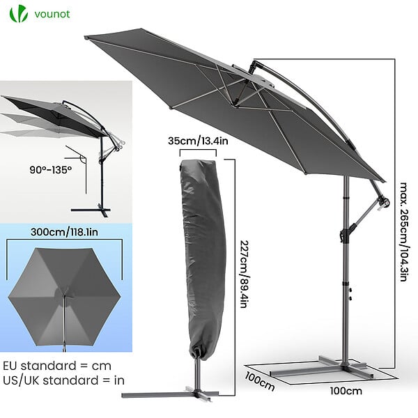 VOUNOT - Parasol deporte 3M Gris fonce avec housse de protection - large