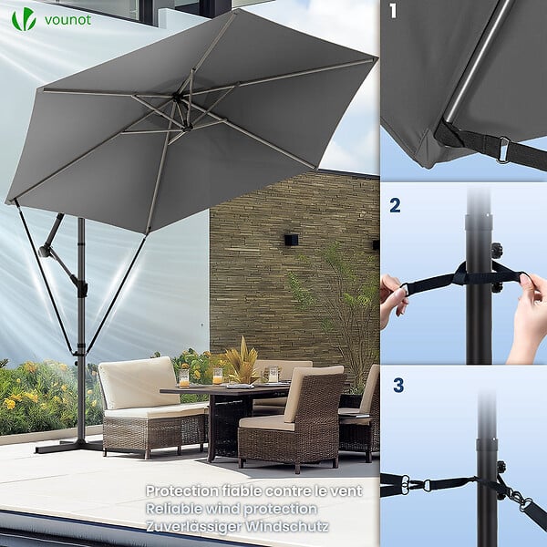 VOUNOT - Parasol deporte 3M avec housse de protection et sangle de fixation Gris - large