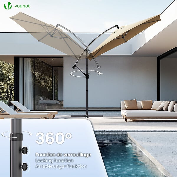 VOUNOT - Parasol deporte 3M Kaki avec housse de protection - large