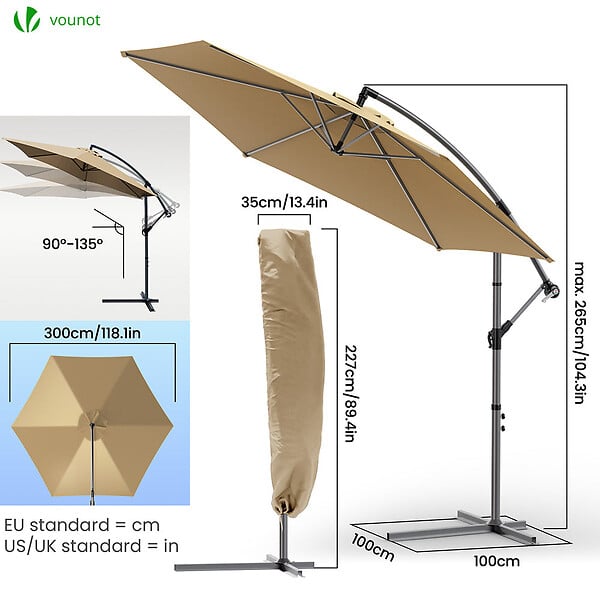 VOUNOT - Parasol deporte 3M Kaki avec housse de protection - large