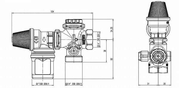 CALEFFI - Groupe de sécurité Multi-positions X-Cross Caleffi Thermador- 3/4 NF - large