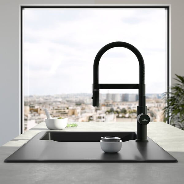 VILLEROY ET BOCH - Robinet de cuisine avec douchette Steel Expert Compact Noir mat - large