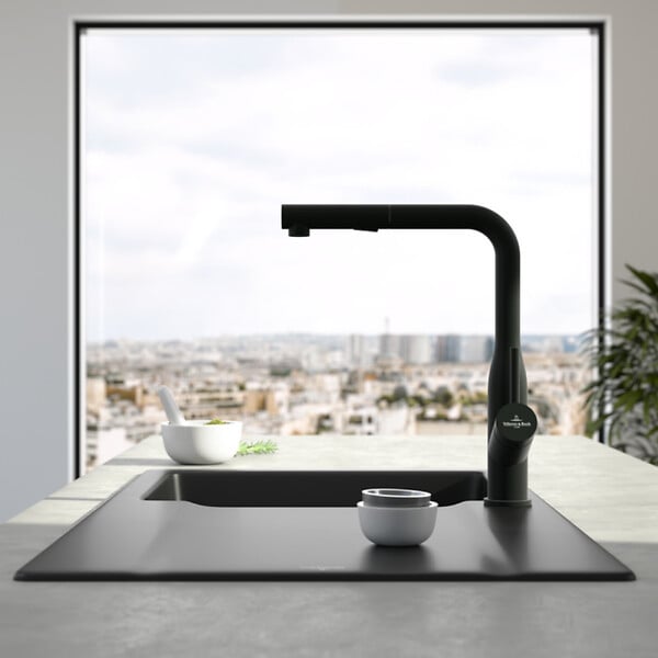 VILLEROY ET BOCH - Robinet de cuisine avec douchette Subway Style Shower Noir mat - large