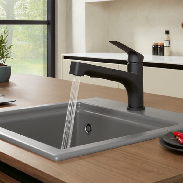 VILLEROY ET BOCH - Robinet de cuisine avec douchette Junis Shower Noir mat - large