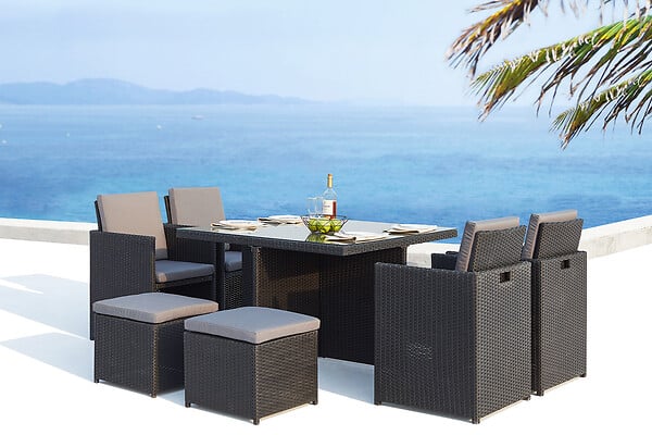 CONCEPT USINE - Table et chaises 8 places encastrables en résine noir-gris MONACO - large