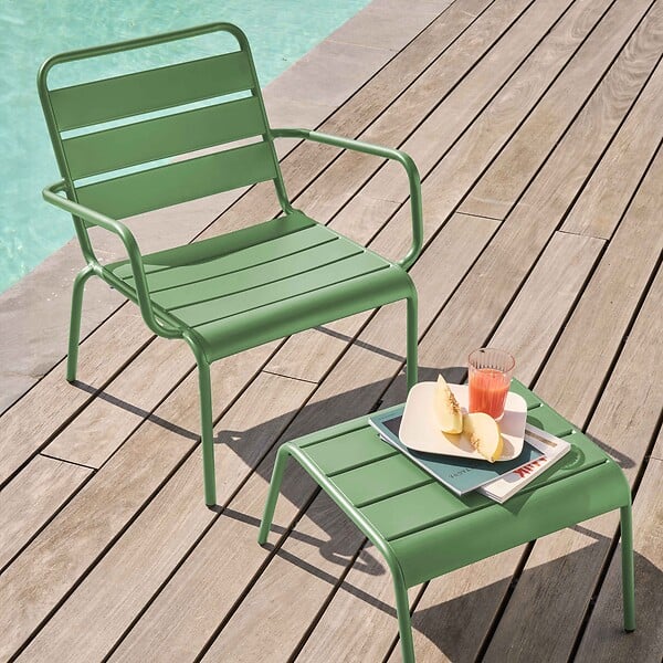 OVIALA - Fauteuil relax et repose pied en métal vert cactus - Palavas - large