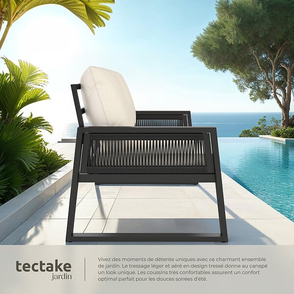 TECTAKE - Ensemble de salon de jardin en aluminium Captive au design Rope gris anthracite - large