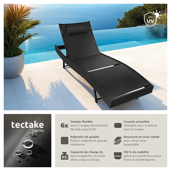 TECTAKE - Bain de soleil en rotin Moana noir - large