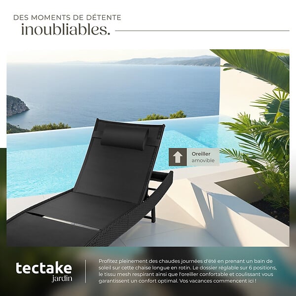 TECTAKE - Bain de soleil en rotin Moana noir - large