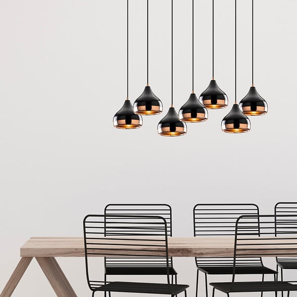 CONCEPT USINE - Suspension filaire noire et cuivrée 7 lampes MAYA - large