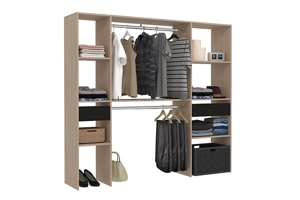 CONCEPT USINE - Dressing bois avec 2 penderies 6 étagères et 2 tiroirs ELYSEE $ - large
