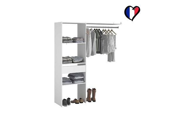 CONCEPT USINE - Dressing blanc 3 étagères, 1 tiroir, penderie 160 x 40 x 180 cm ELYSEE - large