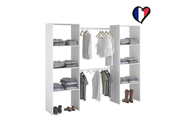 CONCEPT USINE - Dressing blanc 6 étagères, 2 penderies 220 x 40 x 180 cm ELYSEE - large