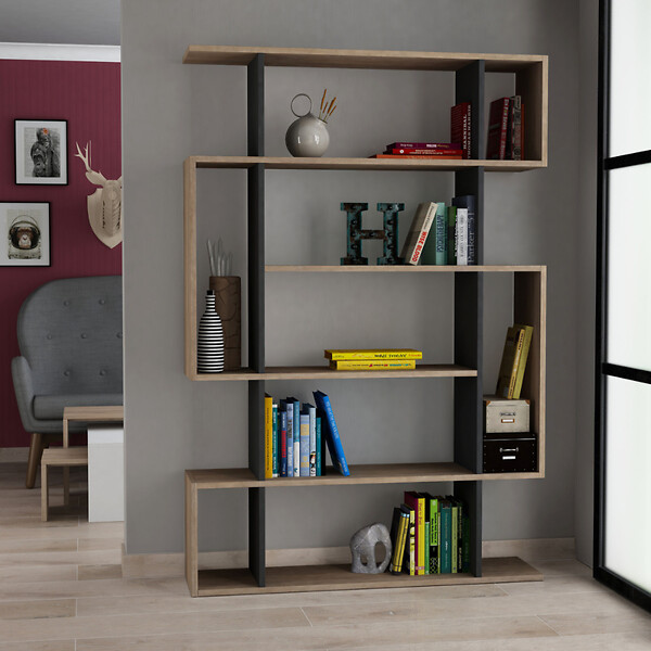 CONCEPT USINE - Meuble à étagères bois et anthracite KIRJA - large