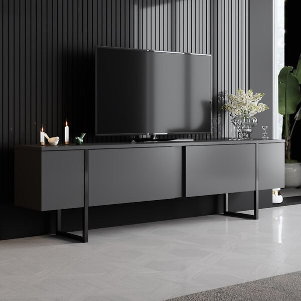 CONCEPT USINE - Meuble TV anthracite et noir 2 portes 180cm LUXOR - large