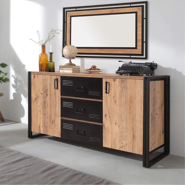 CONCEPT USINE - Buffet industriel avec portes et tiroirs HOLEN - large