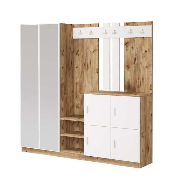 CONCEPT USINE - Meuble d'entrée avec miroir bois et blanc ANKA - large