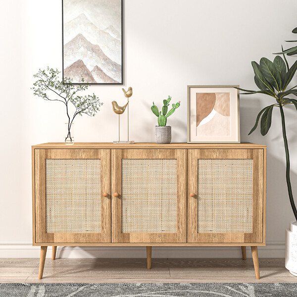 CONCEPT USINE - Buffet effet bois effet cannage 3 portes 120 cm CANGE $ - large