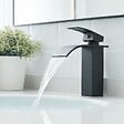 SANIVERRE - TIBRE Robinet mitigeur bec plat en cascade noir chromé - salle de bain - vignette