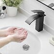SANIVERRE - TIBRE Robinet mitigeur bec plat en cascade noir chromé - salle de bain - vignette