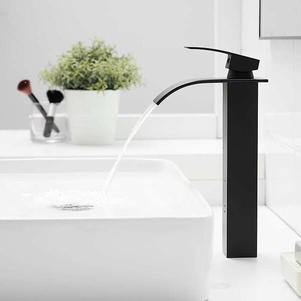 Robinet Lavabo Cascade Robinet Salle de Bain, Mitigeur Lavabo avec Haute Bec, Blanc & Chromé