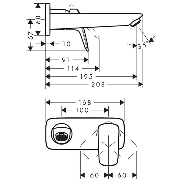 HANSGROHE - Hansgrohe Logis Mitigeur lavabo encastré mural, Bec 195mm, bonde à écoulement libre (71220000) - large