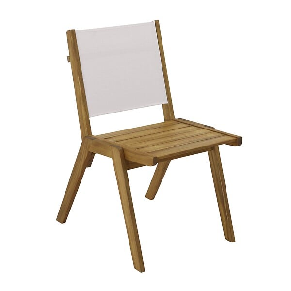 OVIALA - Lot de 2 chaises de jardin en eucalyptus et textilène écru - Uzes - large