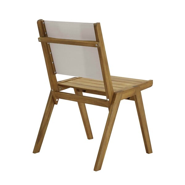 OVIALA - Lot de 2 chaises de jardin en eucalyptus et textilène écru - Uzes - large