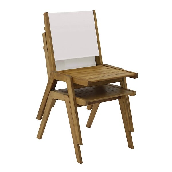 OVIALA - Lot de 2 chaises de jardin en eucalyptus et textilène écru - Uzes - large