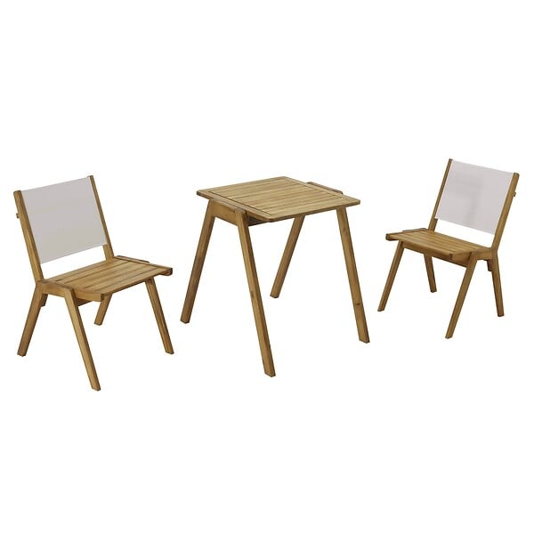 OVIALA - Lot de 2 chaises de jardin en eucalyptus et textilène écru - Uzes - large