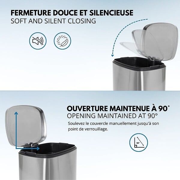 KITCHEN MOVE - Poubelle à pédale inox ADMIRAL argent 50L - large