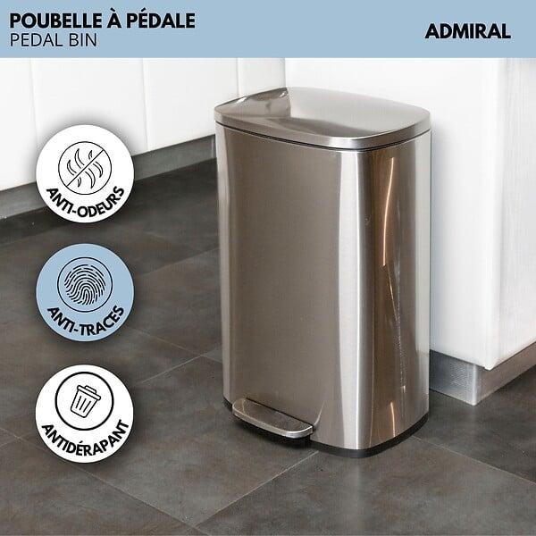 KITCHEN MOVE - Poubelle à pédale inox ADMIRAL argent 50L - large