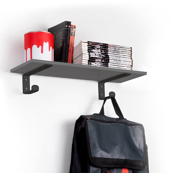 EMUCA - Jeu de supports pour étagères en bois Shelf avec cintre intégré, Acier, Peint en noir - large