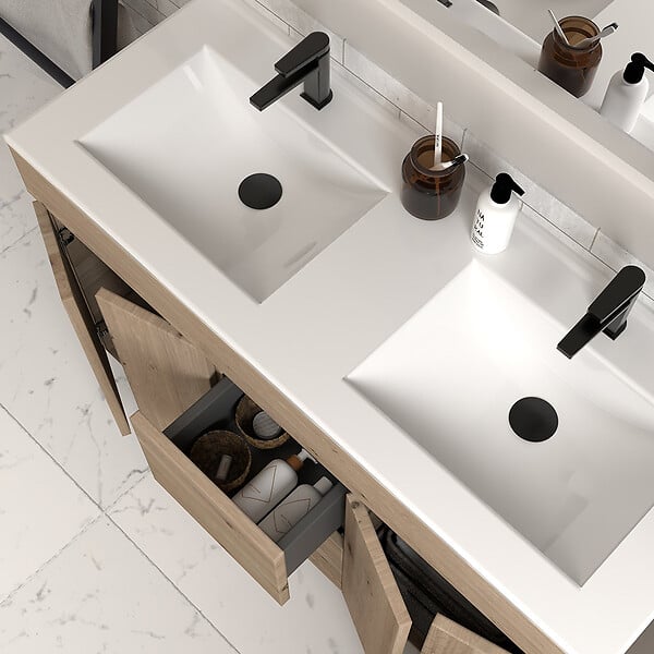 COSYNEO - Meuble de salle de bain 120cm double vasque sans miroir sur pieds avec portes et tiroirs - cambrian (chêne clair) - HARO - large