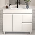 COSYNEO - Meuble de salle de bain 100cm simple vasque sans miroir sur pieds avec portes et tiroirs - blanc - HARO - vignette