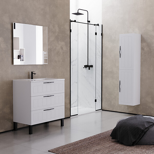 COSYNEO - Meuble de salle de bain 80cm simple vasque - 3 tiroirs - sans miroir - blanc - CALA - large