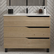 COSYNEO - Meuble de salle de bain 100cm simple vasque - 3 tiroirs - madera miel (bois clair) - MATA - vignette