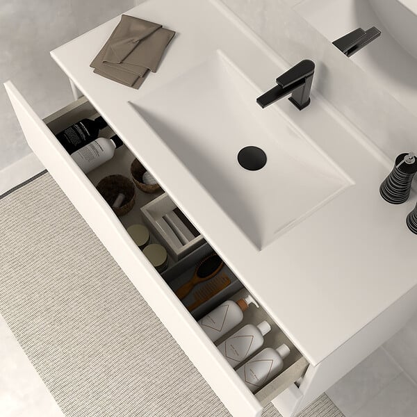 COSYNEO - Meuble de salle de bain 120cm simple vasque - sans miroir - 2 tiroirs - blanc - LUNA - large
