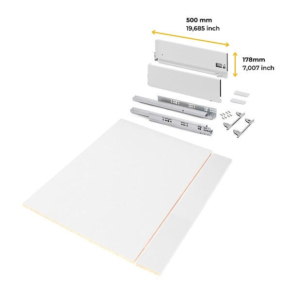 EMUCA - Kit de tiroirs pour cuisine ou salle de bains Vertex avec réglages 3D, hauteur 178mm, avec panneaux inclus, module 900mm, Peint en blanc - large