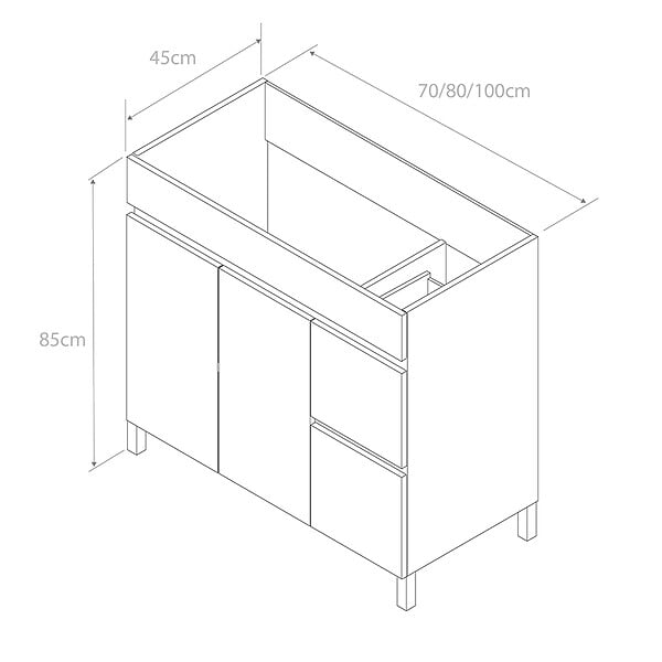 COSYNEO - Meuble de salle de bain 70cm simple vasque sans miroir sur pieds avec portes et tiroirs - blanc - HARO - large