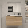 COSYNEO - Meuble de salle de bain 80cm simple vasque - 2 tiroirs - madera miel (bois clair) - LUNA - vignette