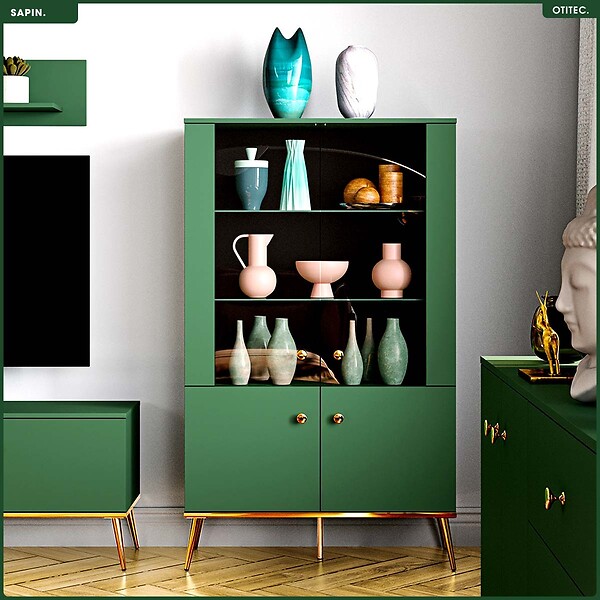 OTITEC - Armoire Vitrine - H.150 x L.92 x P.40 cm - SAPIN - large