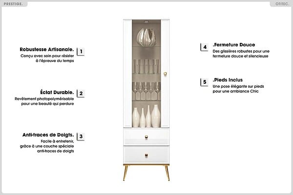 OTITEC - Armoire Vitrine - H.190 x L.55 x P.40 cm - PRESTIGE - large