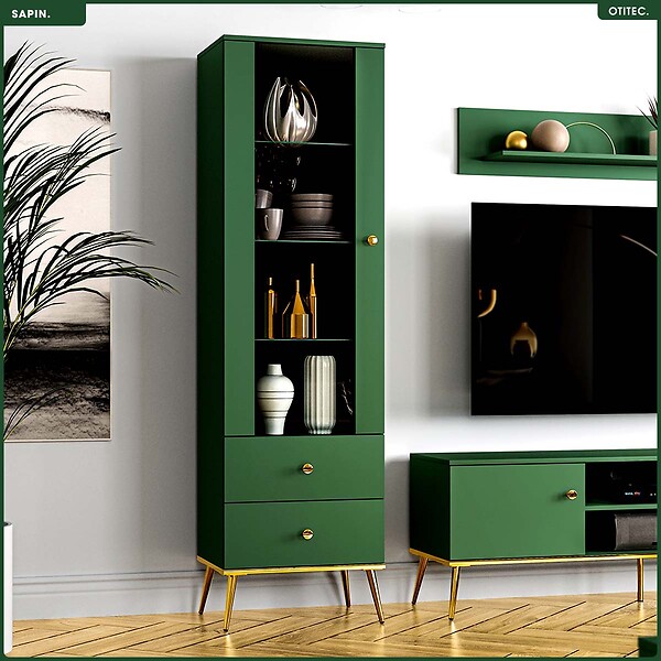 OTITEC - Armoire Vitrine - H.190 x L.55 x P.40 cm - SAPIN - large