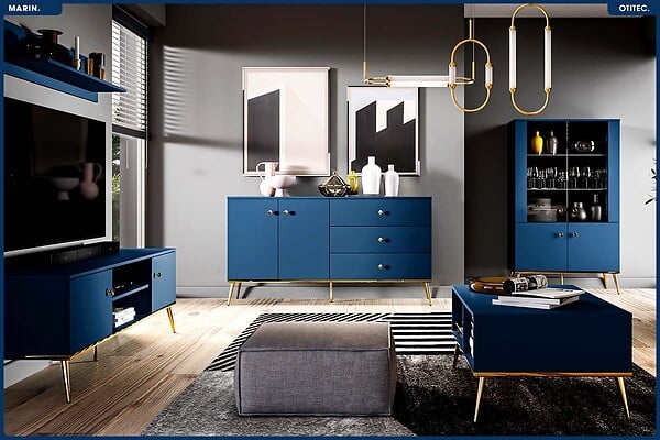 OTITEC - Armoire Vitrine - H.150 x L.92 x P.40 cm - MARIN - large