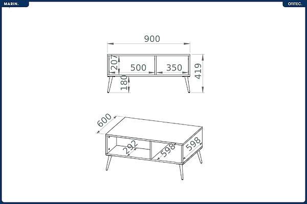 OTITEC - Table Basse - H.42 x L.90 x P.60 cm - MARIN - large
