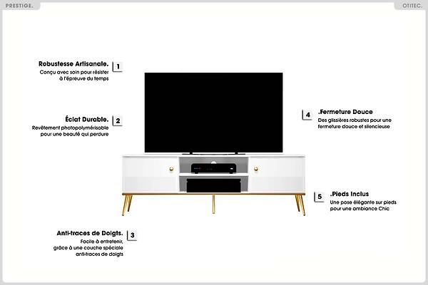 OTITEC - Meuble TV - H.53 x L.160 x P.40 cm - PRESTIGE - large